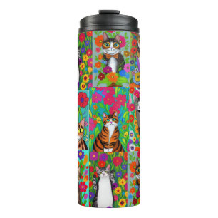 Garrafa Térmica Colcha de Gatos e Flores da Arte Popular Caprichos