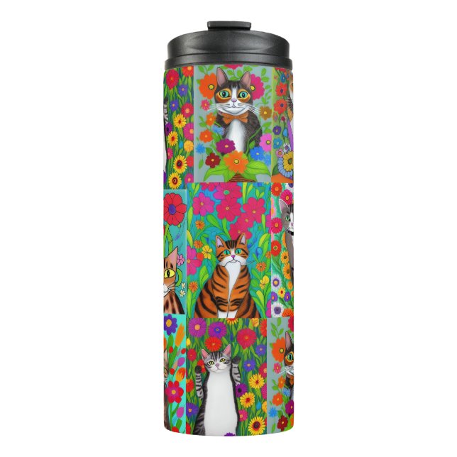 Garrafa Térmica Colcha de Gatos e Flores da Arte Popular Caprichos (Frente)
