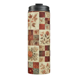 Garrafa Térmica Colcha de Remendo de Terracota Floral Boho Rústico