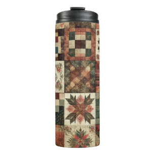 Garrafa Térmica Colcha de Remendo de Terracota Floral Boho Rústico