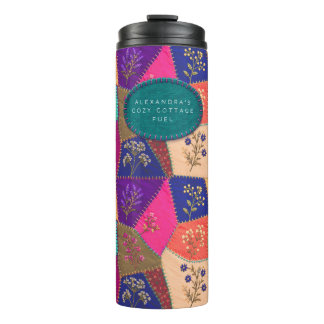 Garrafa Térmica Colcha Floral de Patchwork Cottagecore Bordado