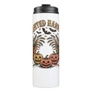 Garrafa Térmica Colheita Assombrada Pumpkin Retro Halloween