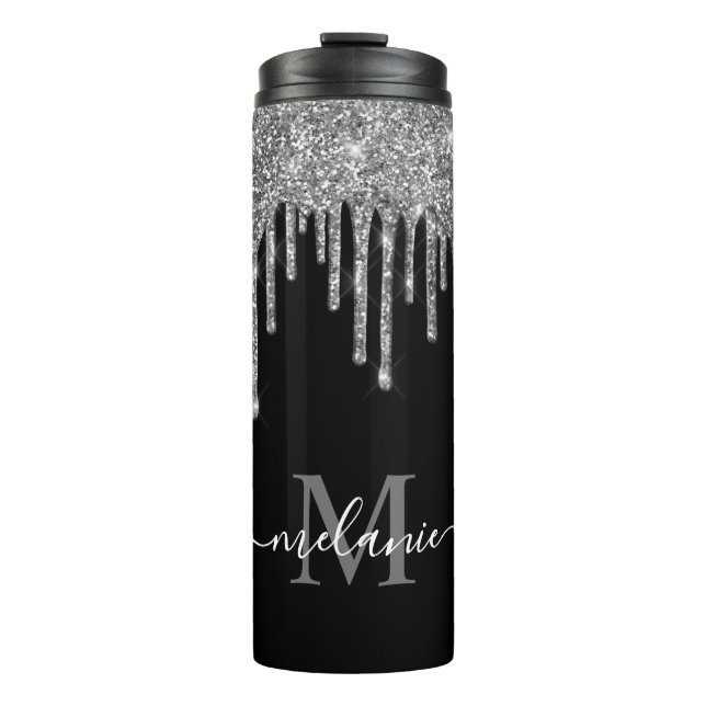Garrafa Térmica Colírio de Prata Monograma Branco e Preto (Frente)