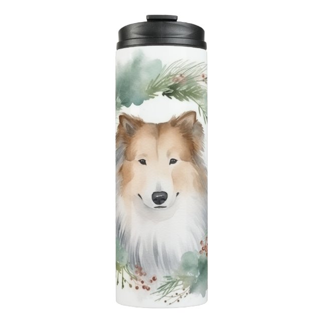 Garrafa Térmica Collie Christmas Wreath Festivo Pup (Frente)