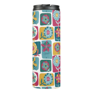Garrafa Térmica Colorful Retro Floral Pattern with Geometric Frame
