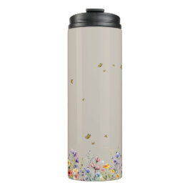 Garrafa Térmica Colorida Flor Silvestre Aquarela com Borboleta