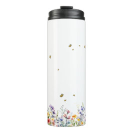 Garrafa Térmica Colorida Flor Silvestre Aquarela com Borboleta