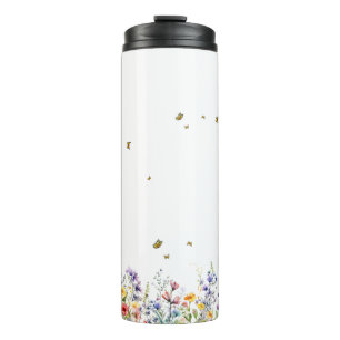 Garrafa Térmica Colorida Flor Silvestre Aquarela com Borboleta