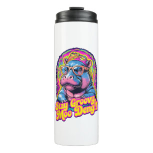 Garrafa Térmica Colorida Permaneça Groovy Moo Deng Pygmy Hippo Des