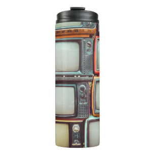 Garrafa Térmica Colorida pilha de TV retrô, vintage.