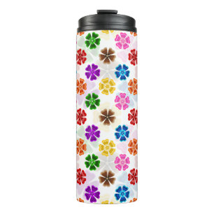Garrafa Térmica Colorido Design de Flores de Arco-Íris Retro Branc