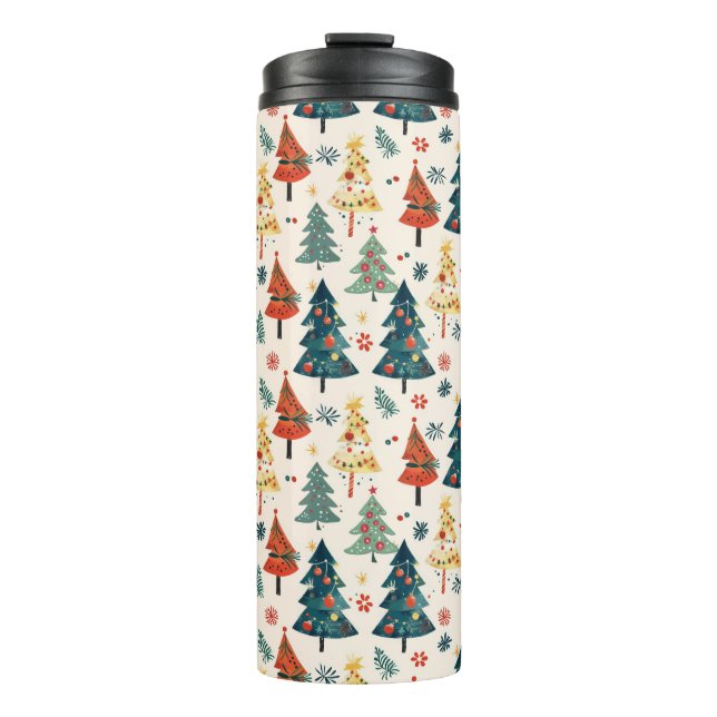 Garrafa Térmica Colourful Christmas Pine Trees Seamless Pattern (Frente)