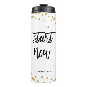 Garrafa Térmica Comece agora preto e branco com Faux Dourado e nom