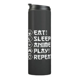 Garrafa Térmica Comer Dormir Anime Jogar Repetir Estilo de Vida Ot