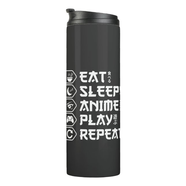 Garrafa Térmica Comer Dormir Anime Jogar Repetir Estilo de Vida Ot (Rotação à direita)