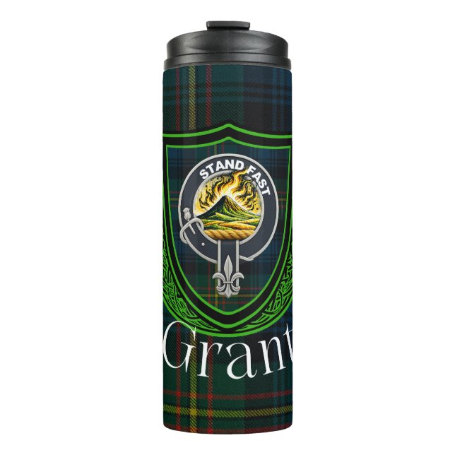 Garrafa Térmica Conceda Tartan e Brasão do Clã Escocês Grant (Frente)