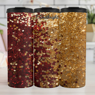 Garrafa Térmica Confeite Festivo Brilhante Dourado Vermelho