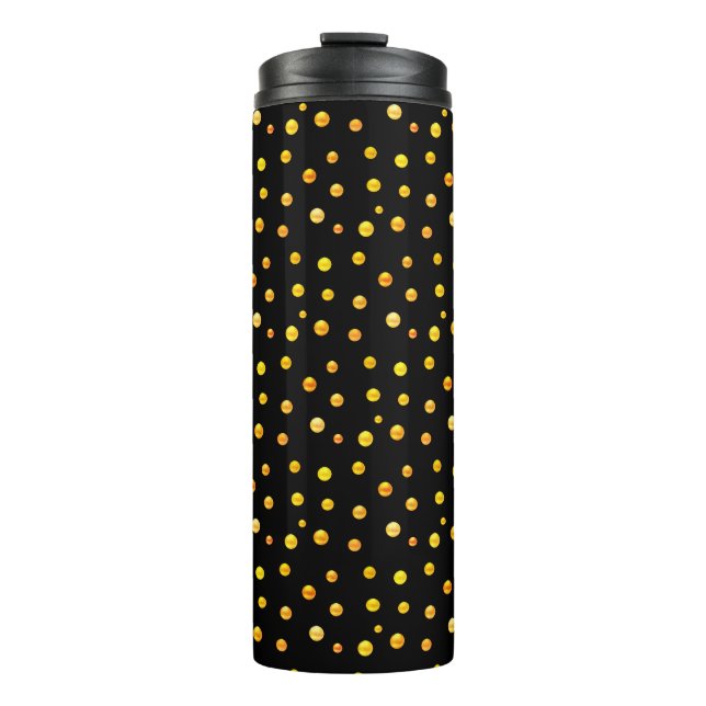Garrafa Térmica Confete Dourado em Preto (Frente)