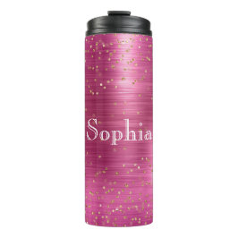 Garrafa Térmica Confetti Dourado de brilho rosa, personalizado