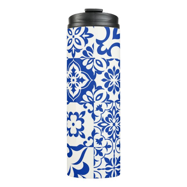 Garrafa Térmica Conjunto de 16 azulejos Azulejos em azul, branco.  (Frente)