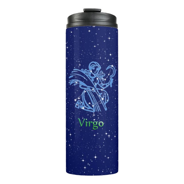 Garrafa Térmica Constelação de Virgem e Sinal Zodiac com Estrelas (Frente)