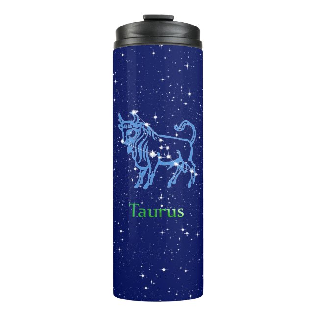 Garrafa Térmica Constelação Taurus e Sinal Zodíaco com Estrelas (Frente)