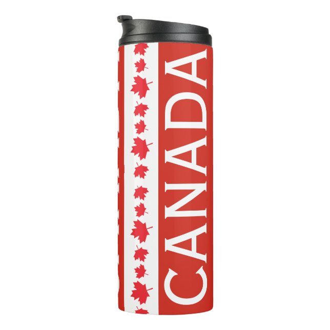Garrafa Térmica Copo Canadá Vermelho e Branco – Padrão Folha de Bo (Rotação à direita)