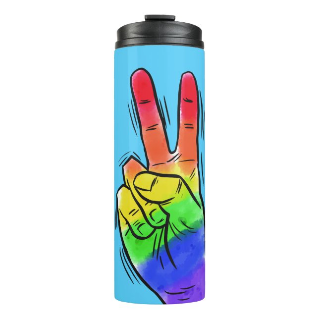 Garrafa Térmica Copo Rainbow Peace com nome personalizado e cor (Frente)