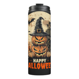 Garrafa Térmica Copo Térmico Abóbora Espantalho Feliz Halloween