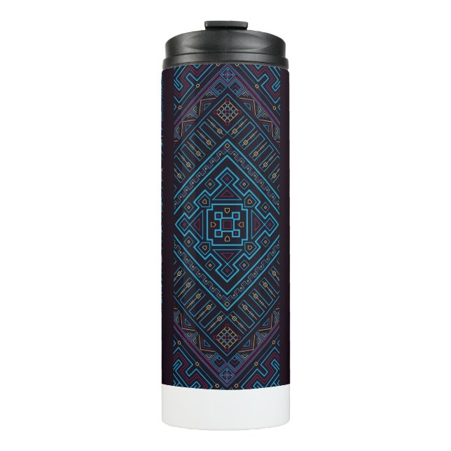 Garrafa Térmica Copo Térmico com Padrão Geométrico Tribal Azul (Frente)