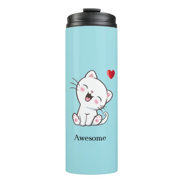 Garrafa Térmica Copo Térmico Coração e Gatinho Fofinho (Frente)