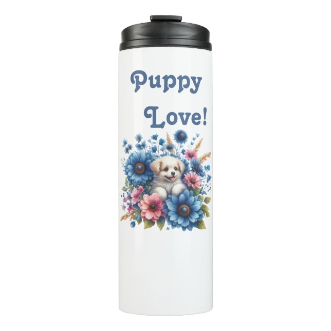 Garrafa Térmica Copo Térmico de Amor de Cachorrinho Dentro de Flor (Frente)