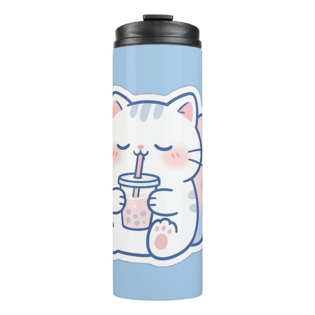 Garrafa Térmica Copo Térmico de Chá de Bolhas com Gato Kawaii Fofi (Frente)