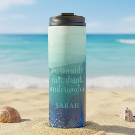 Garrafa Térmica Copo Térmico de Mermaid em Aquarela Azul Turquesa