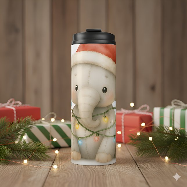 Garrafa Térmica Copo Térmico de Natal Elefante com Pontos Macios (This Soft Stitches Elephant Christmas Travel Mug adds a cozy touch to every sip.)