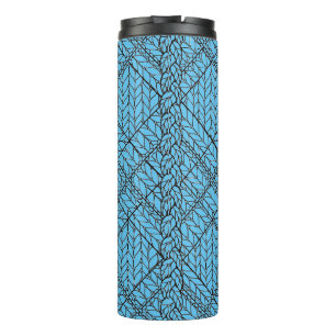 Garrafa Térmica Copo Térmico de Tricô Xadrez Azul