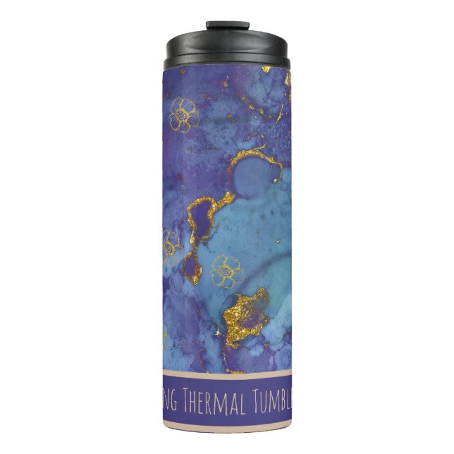 Garrafa Térmica *~* Copo térmico mármore com brilho azul-turquesa  (Frente)