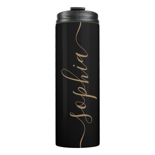 Garrafa Térmica Copo Térmico Personalizado Black Gold Script (Frente)