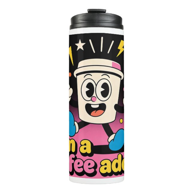 Garrafa Térmica Copo Térmico Viciado em Café Retro - Desenho Anima (Frente)