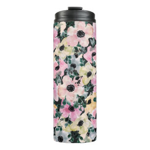 Garrafa Térmica Cor da água floral escura: impressão bonito.