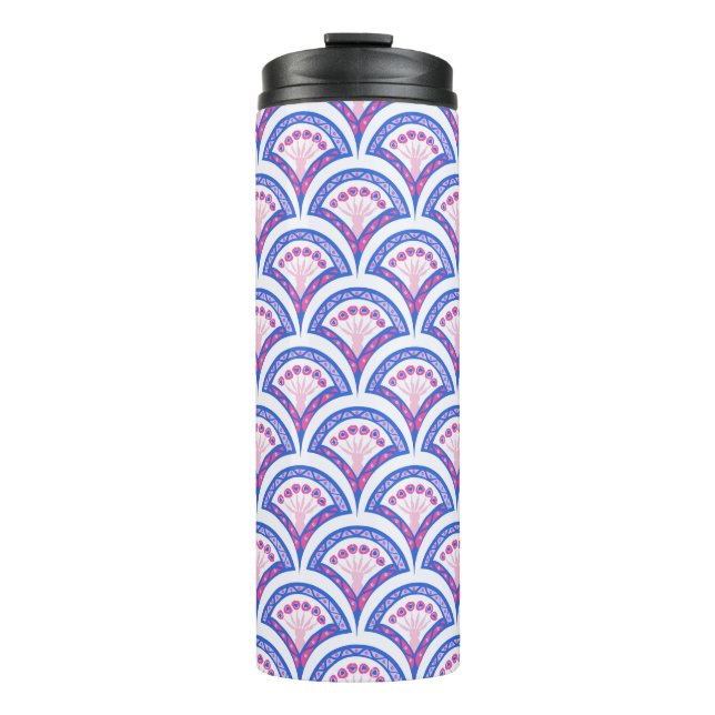 Garrafa Térmica cor damasco floral azul (Frente)