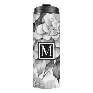 Garrafa Térmica Cor de água floral negra da cinza branca Elegante