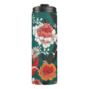 Garrafa Térmica Cor de laranja-branco floral: ilustração perfeita