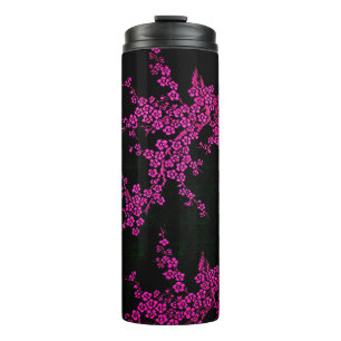 Garrafa Térmica Cor-de-rosa-preto floral oriental