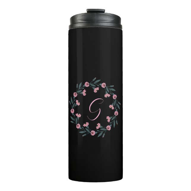 Garrafa Térmica Cor Flórida da Água, Rosa, Preto Botânico (Frente)