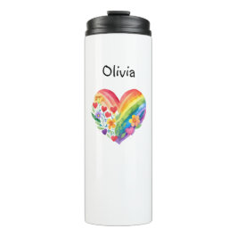 Garrafa Térmica Coração Arco-íris em Aquarela Personalizado