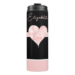 Garrafa Térmica Coração Bonito rosa e preto personalizado