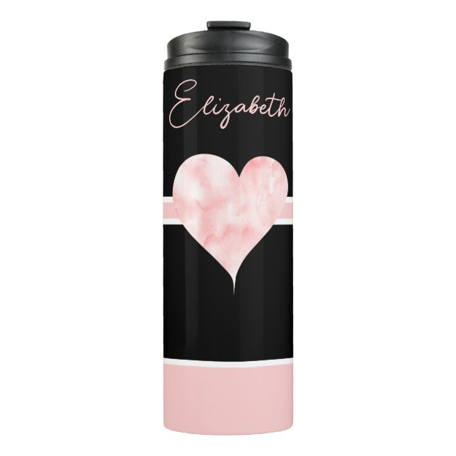Garrafa Térmica Coração Bonito rosa e preto personalizado (Frente)