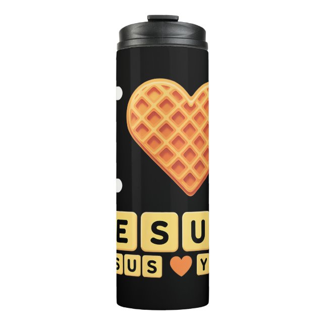Garrafa Térmica Coração de Waffle Eu Amo Jesus (Frente)