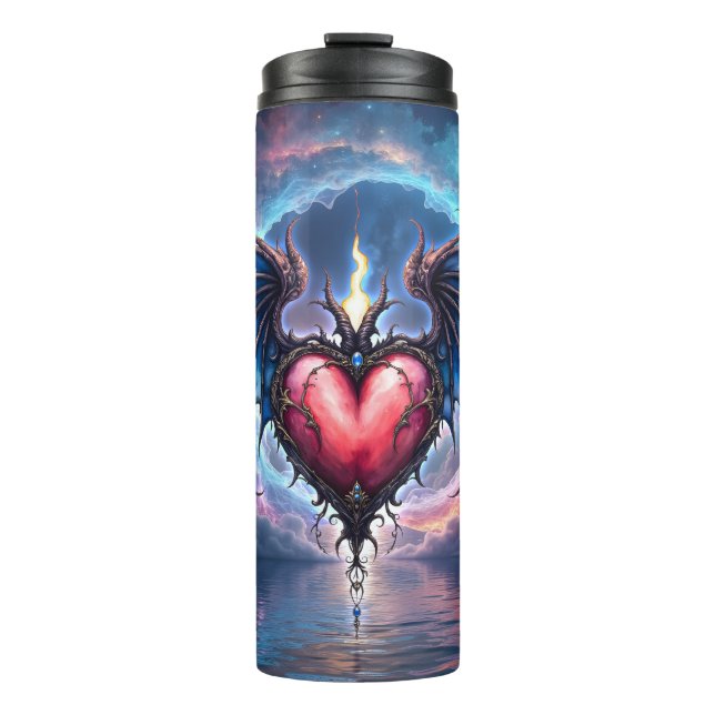 Garrafa Térmica Coração Flamebound da Lua – Amor Cósmico Gótico  (Frente)